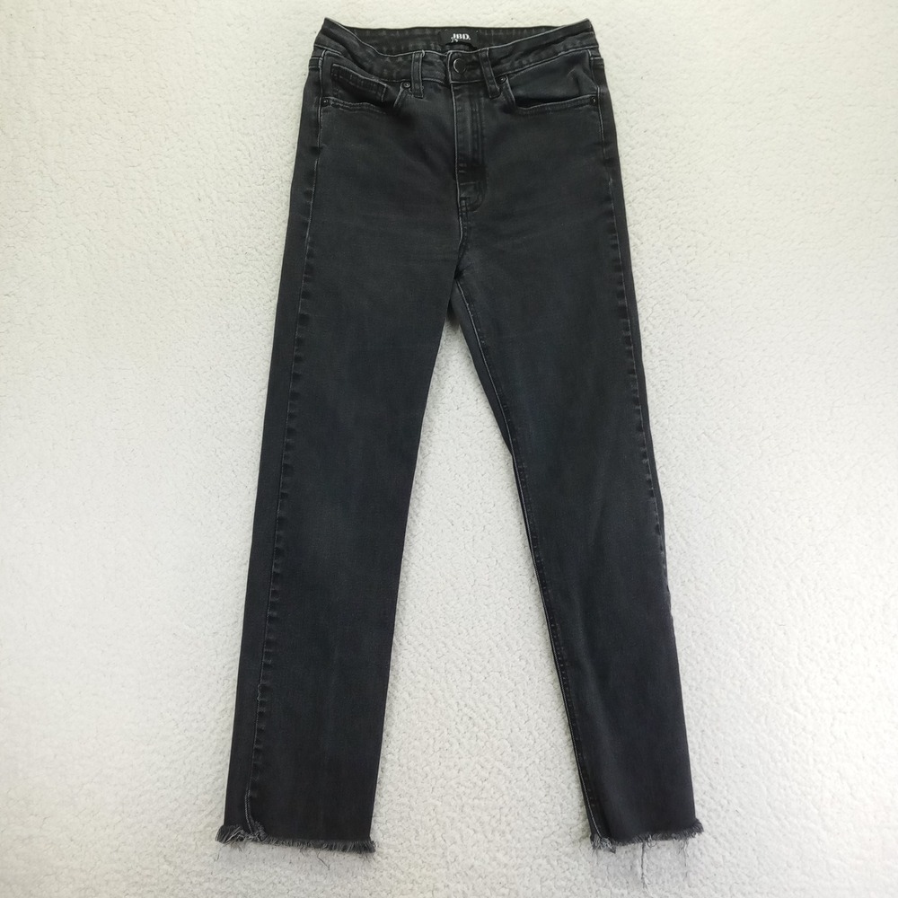 Just Black Denim DP524-BLK High‎ Rise Straight Leg Raw Hem Jeans Black Size 28